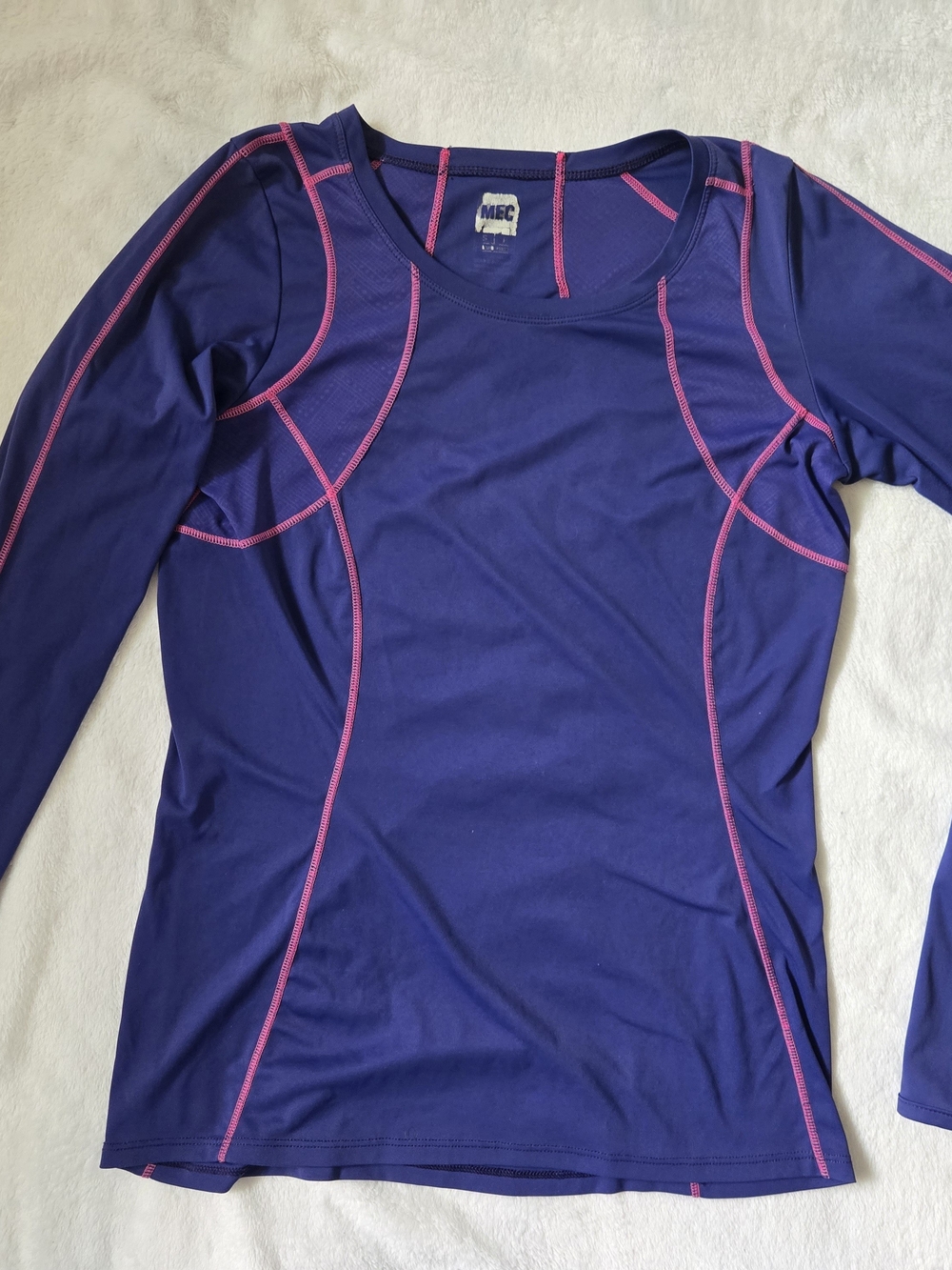 MEC Purple Long-Sleeve Athletic Top with Pink Stitching
